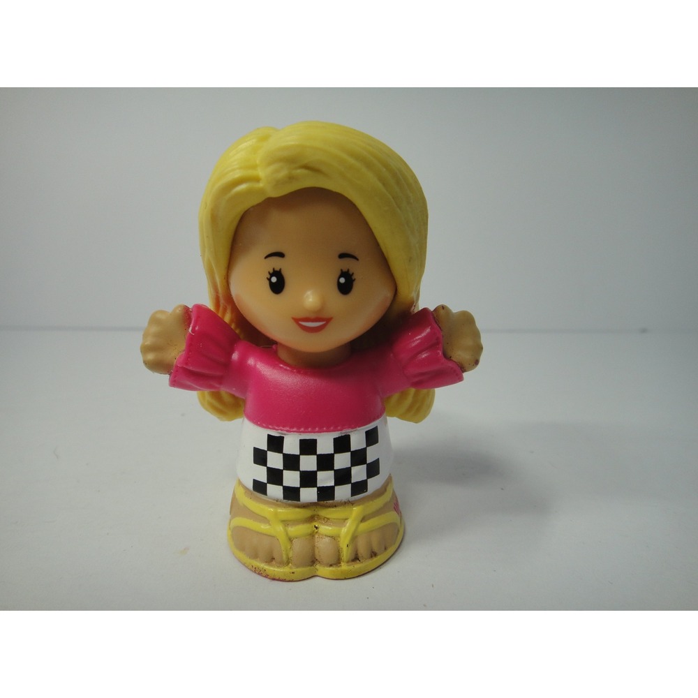 Fisher-Price Little People Barbie 2022 Blonde Girl Pink Top Checkered Skirt Toy